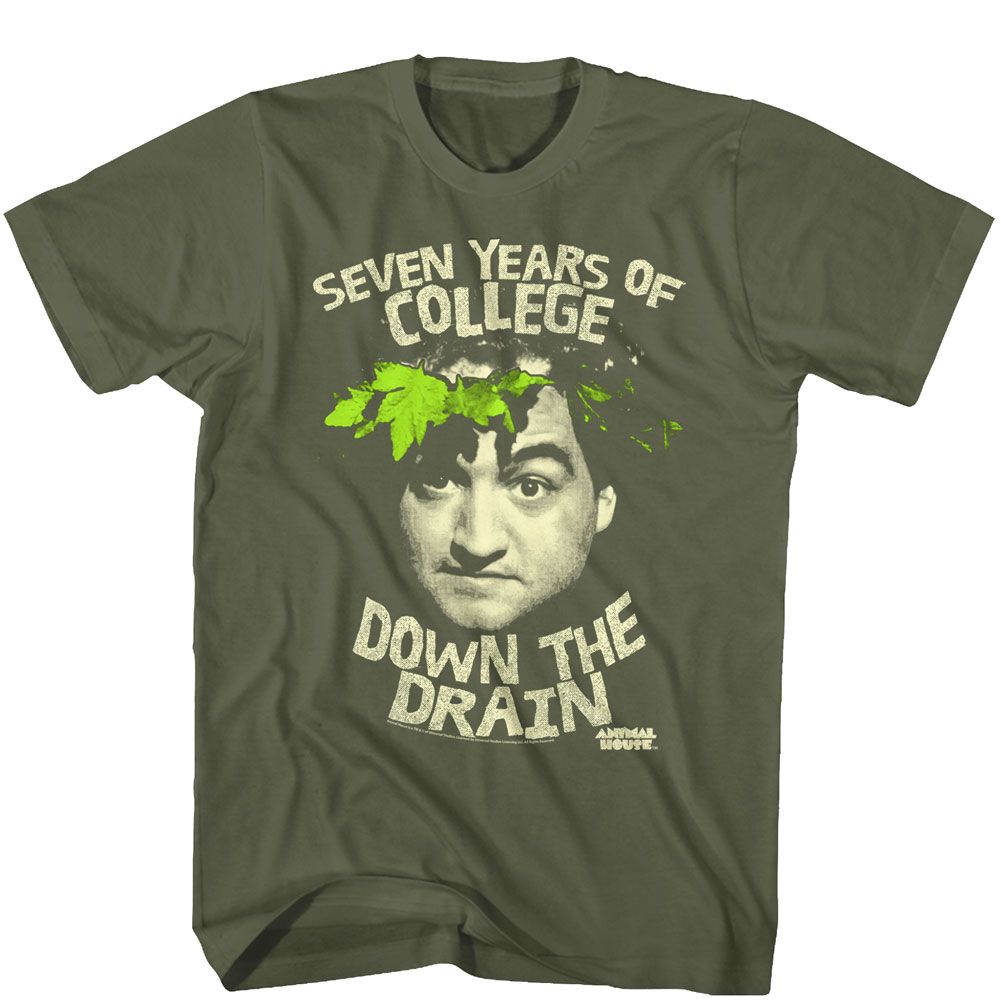 Wholesale Animal House Movie Down the Drain Solid Military Green Adult T-Shirt