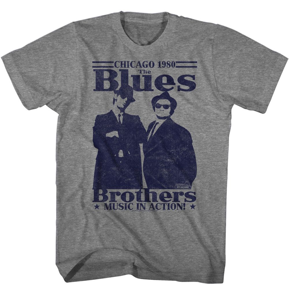 Wholesale The Blues Brothers Movie Music in Action Heather Graphite Adult T-Shirt