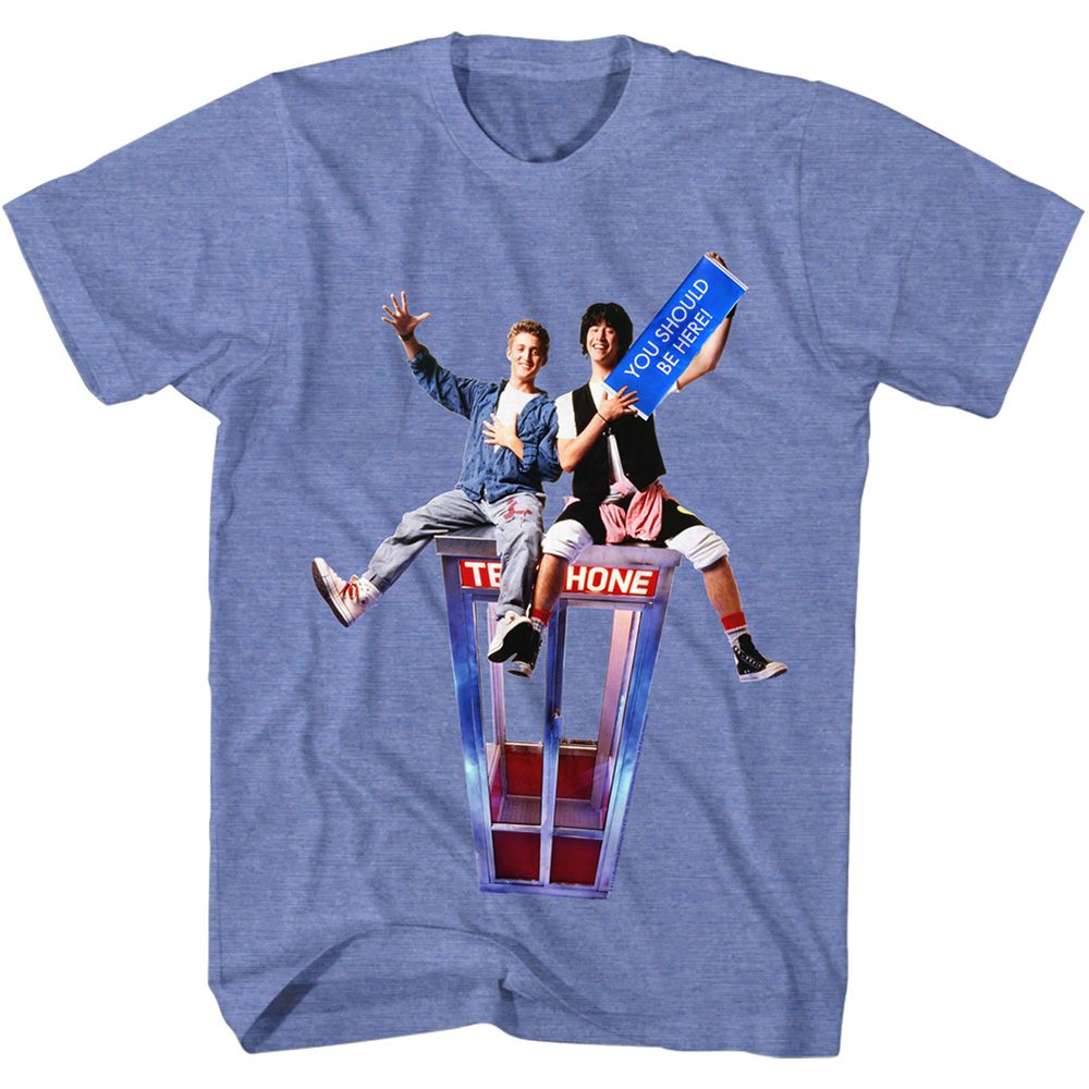 Wholesale Bill and Ted Should Be Here Heather Light Blue Adult T-Shirt