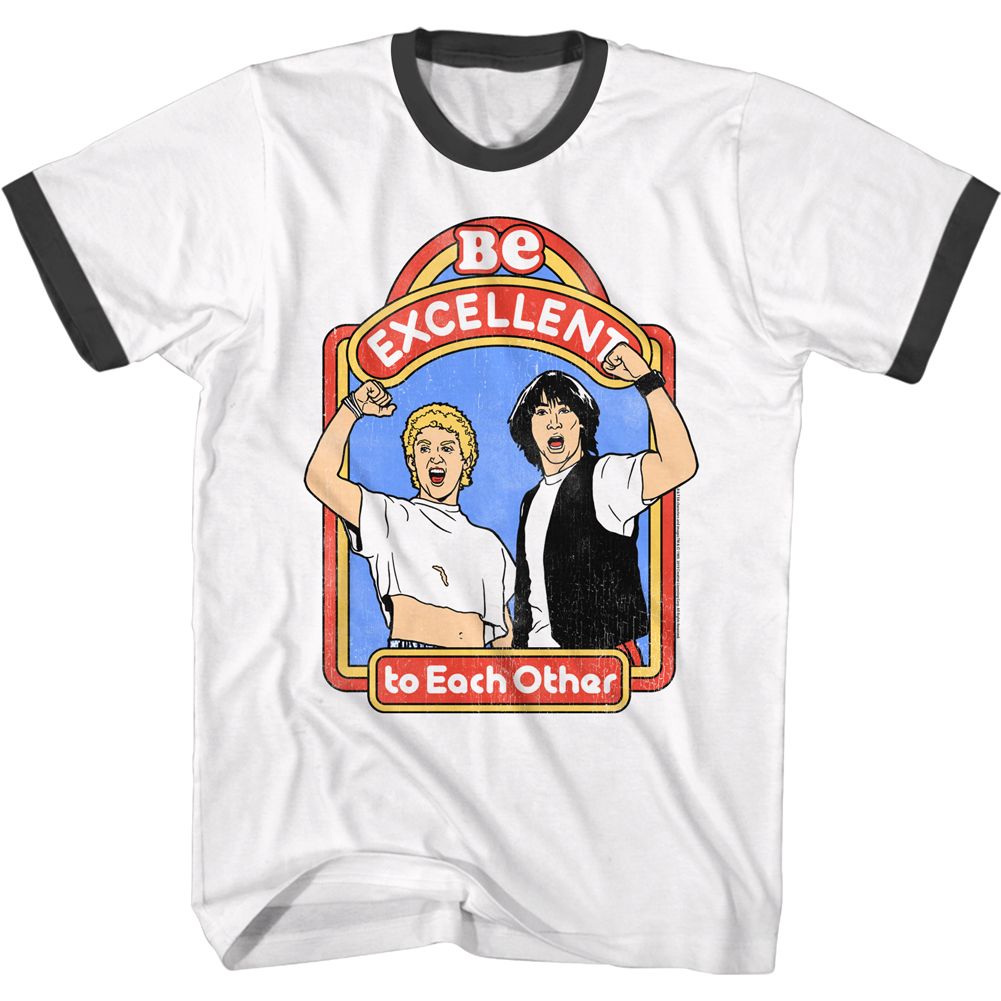 Wholesale Bill and Ted Excellent Storybook White/Black Adult Ringer T-Shirt