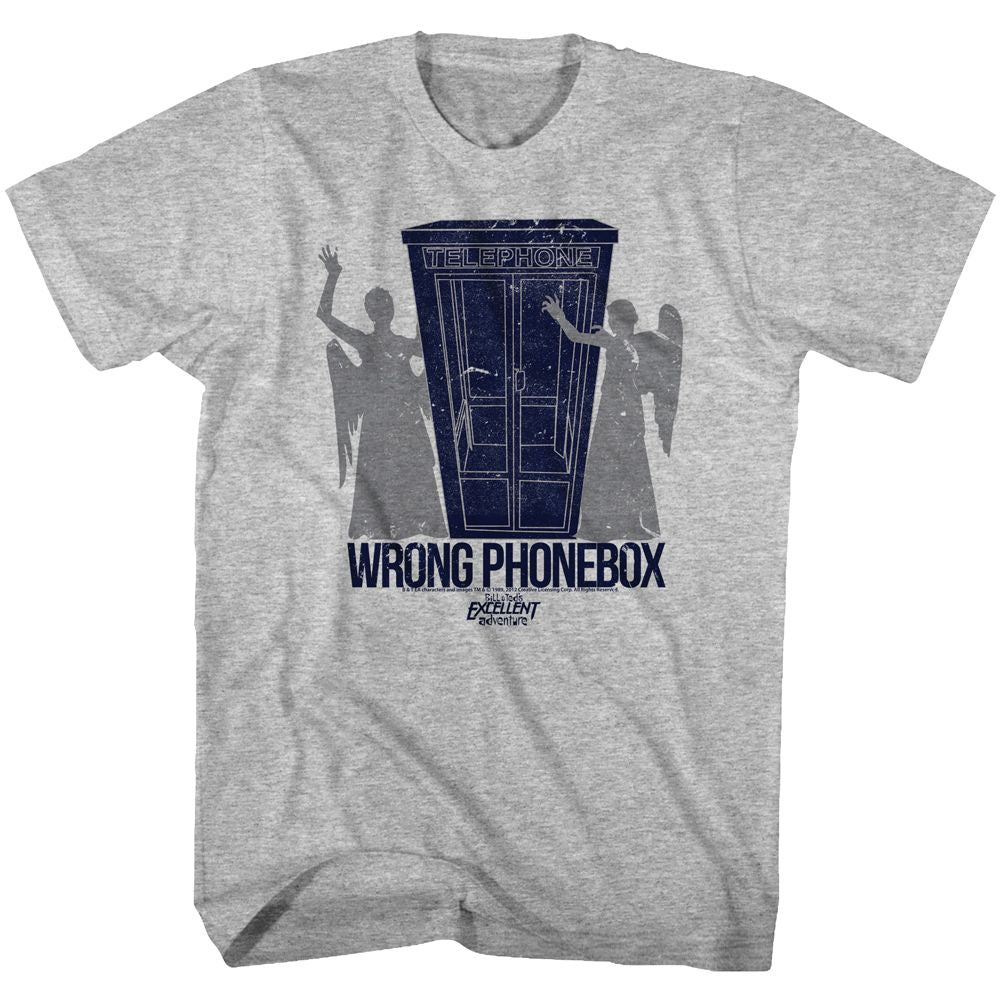 Wholesale Bill and Ted Wrong Phonebox Heather Gray Adult T-Shirt