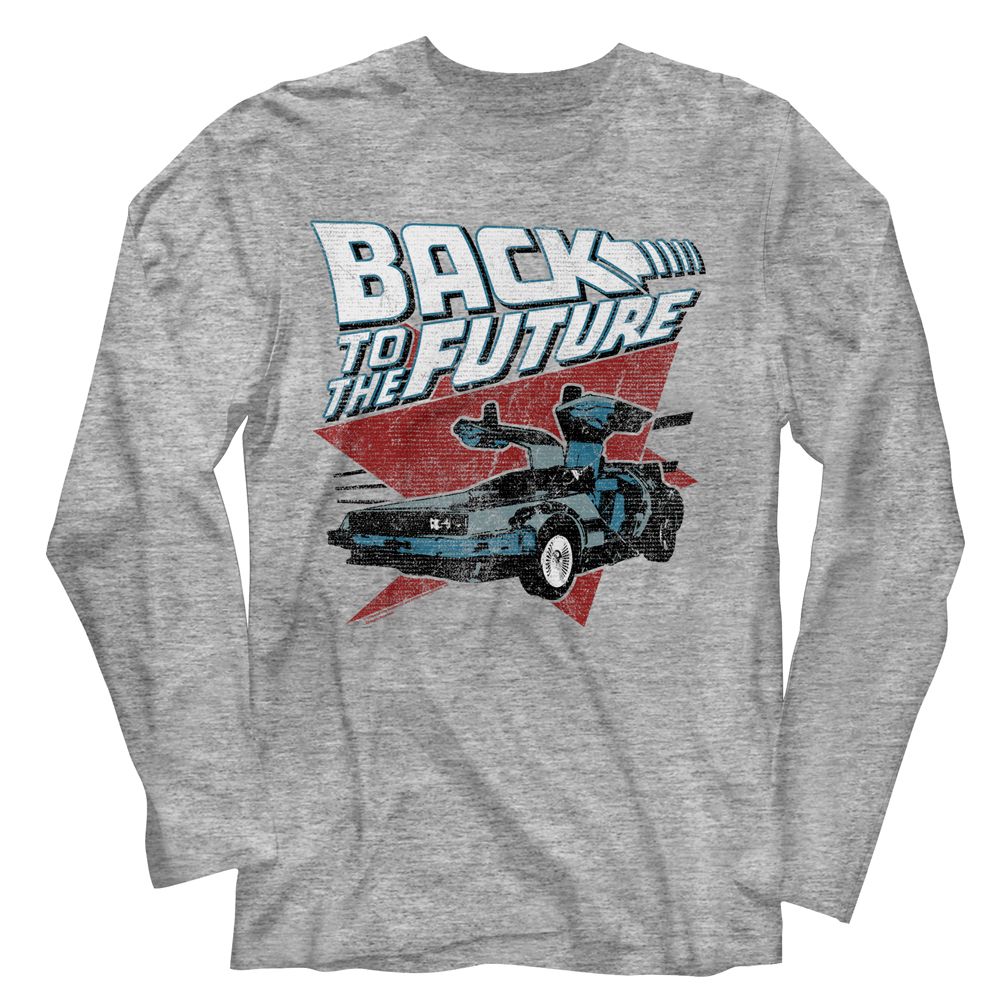 Wholesale Back to the Future Movie Logo Traingle Car Heather Gray Adult Long Sleeve T-Shirt