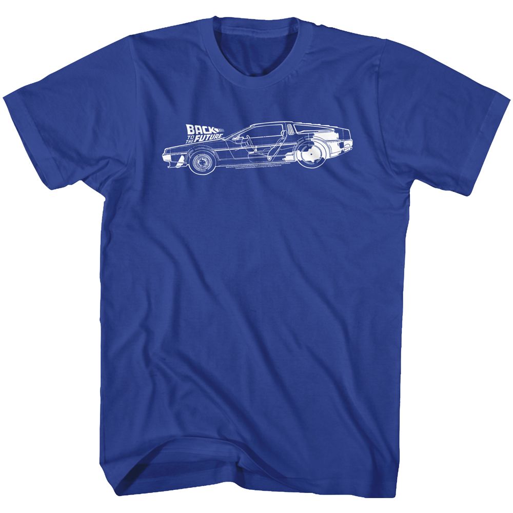 Wholesale Back to the Future Movie Schematics Solid Royal Adult T-Shirt