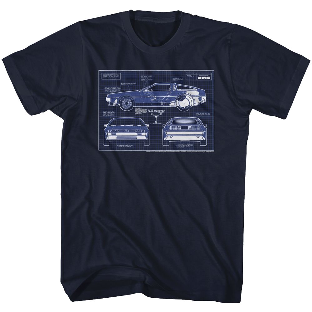 Wholesale Back to the Future Movie Blueprints Navy Adult T-Shirt