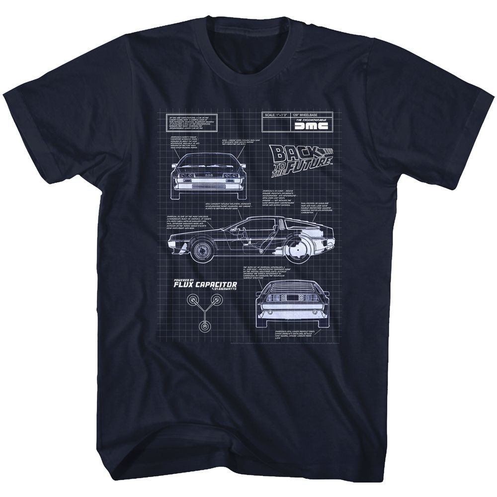 Wholesale Back to the Future Movie Blueprint Navy Adult T-Shirt