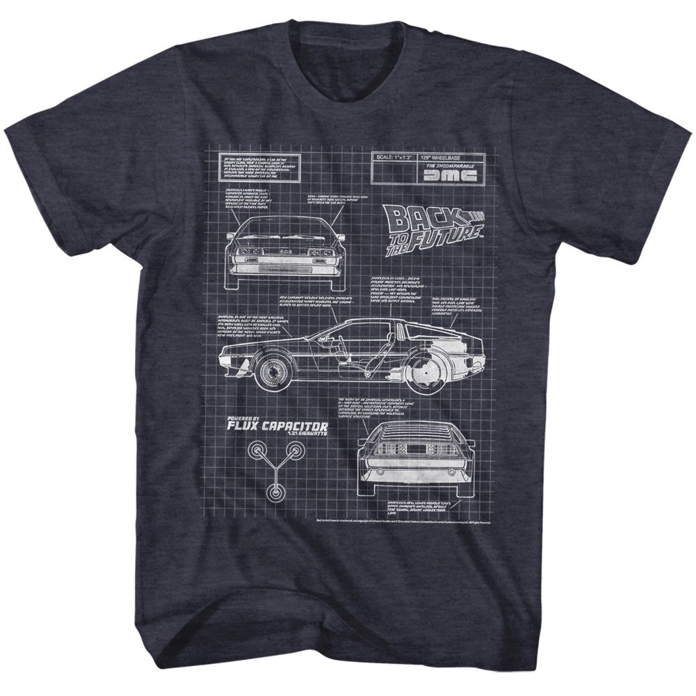 Wholesale Back to the Future Movie Blueprint 2 Heather Navy Adult T-Shirt