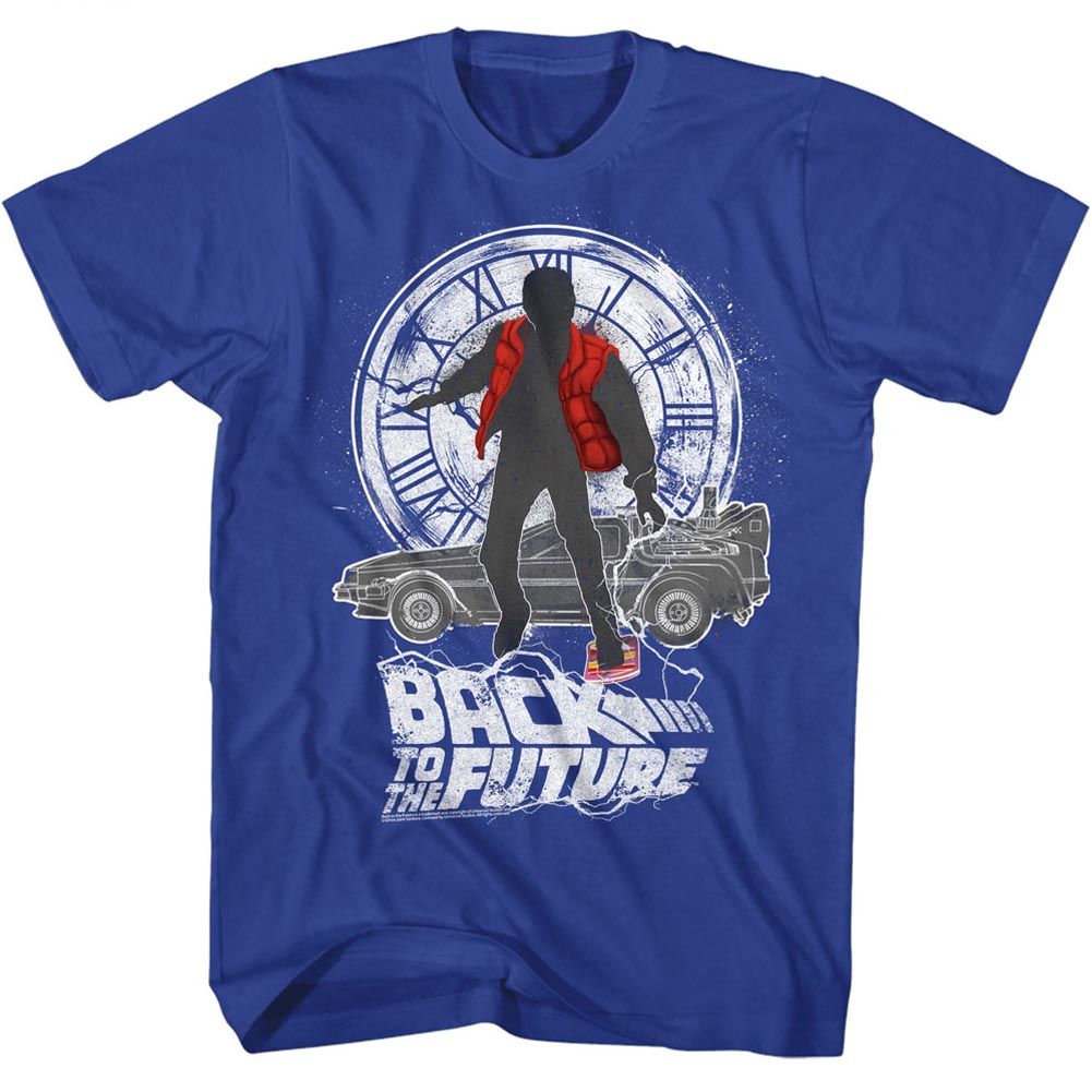 Wholesale Back to the Future Movie Silhouette Collage Solid Royal Adult T-Shirt
