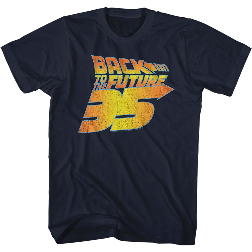 Wholesale Back to the Future Movie 35th Distressed Navy Adult T-Shirt