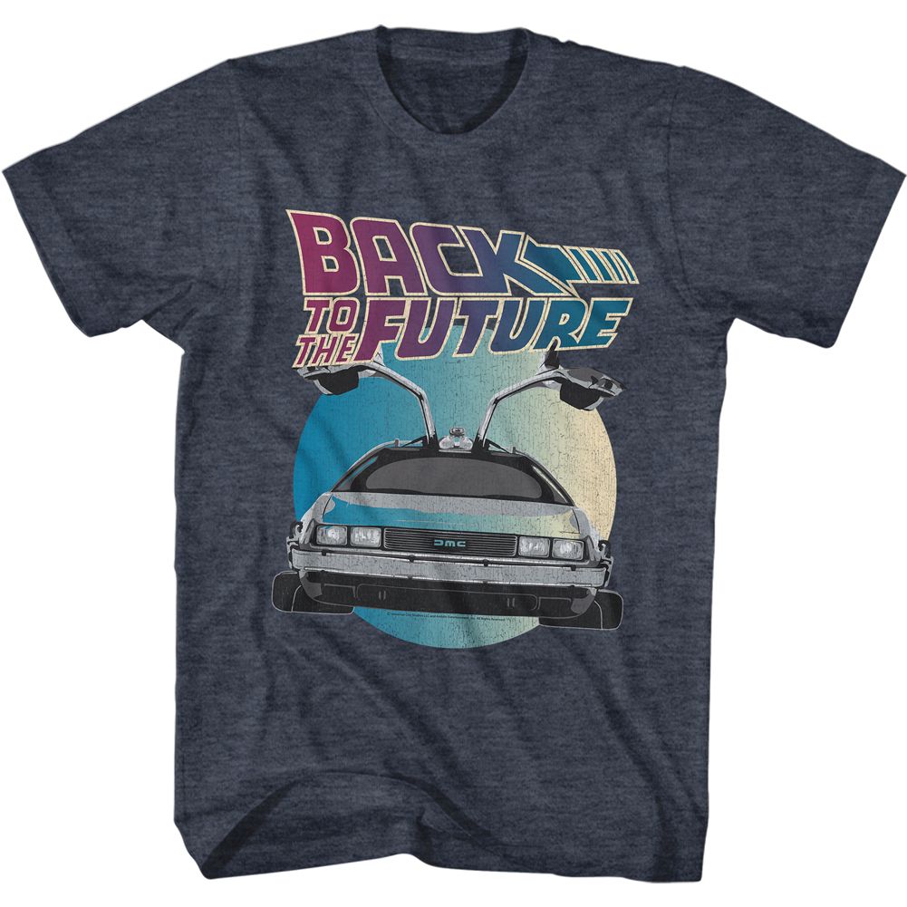 Wholesale Back to the Future Movie Car Circle Heather Navy Adult T-Shirt
