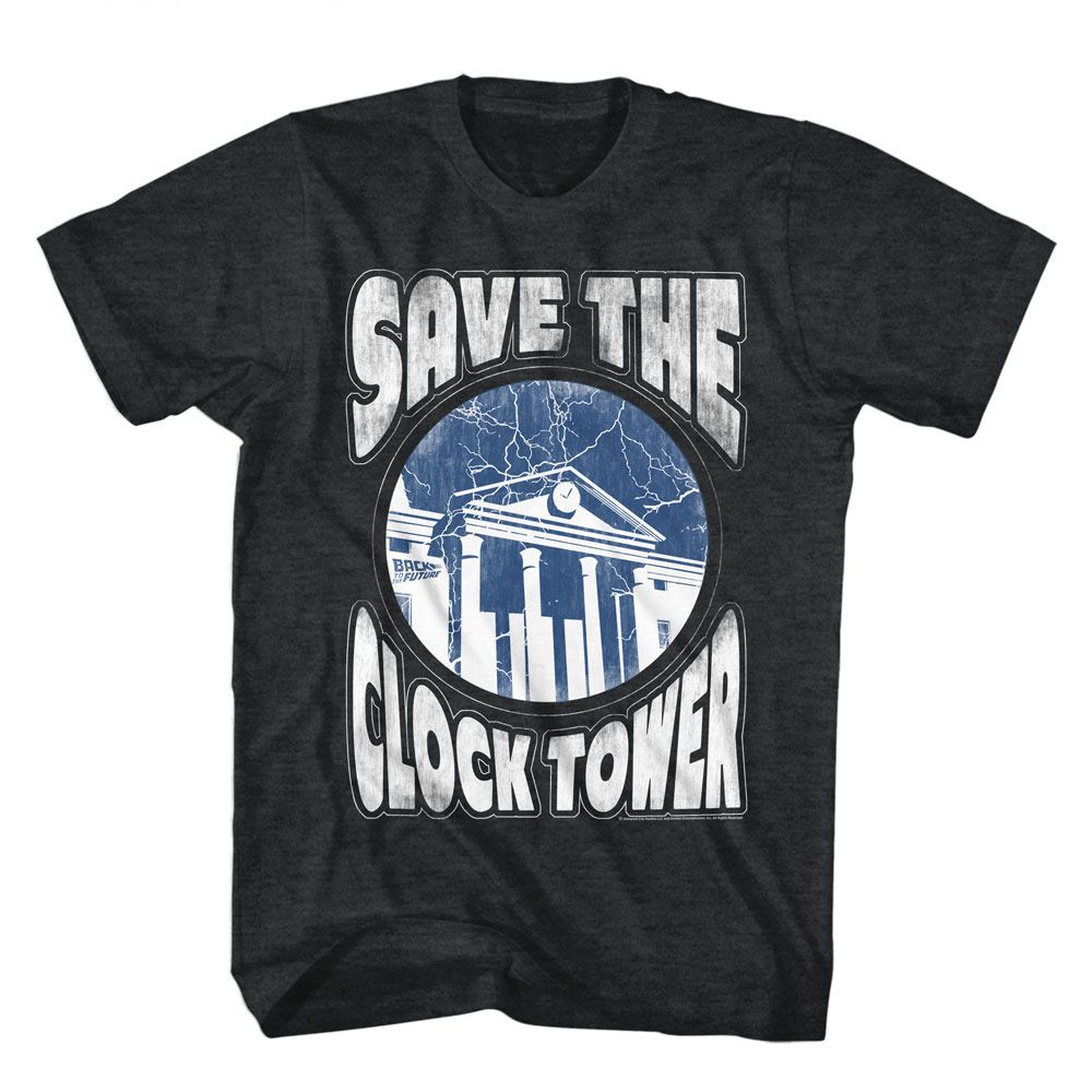 Wholesale Back to the Future Movie Save Clocktower Heather Black Adult T-Shirt