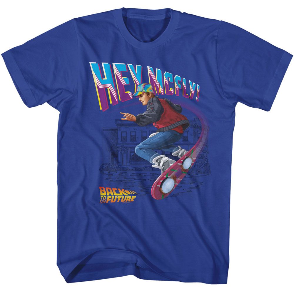 Wholesale Back to the Future Movie Hey Mcfly Flying Hoverboard Solid Royal Adult T-Shirt