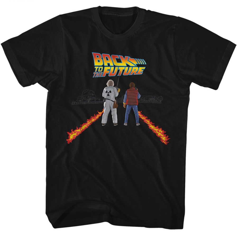 Wholesale Back to the Future Movie Fire Streaks Black Adult T-Shirt