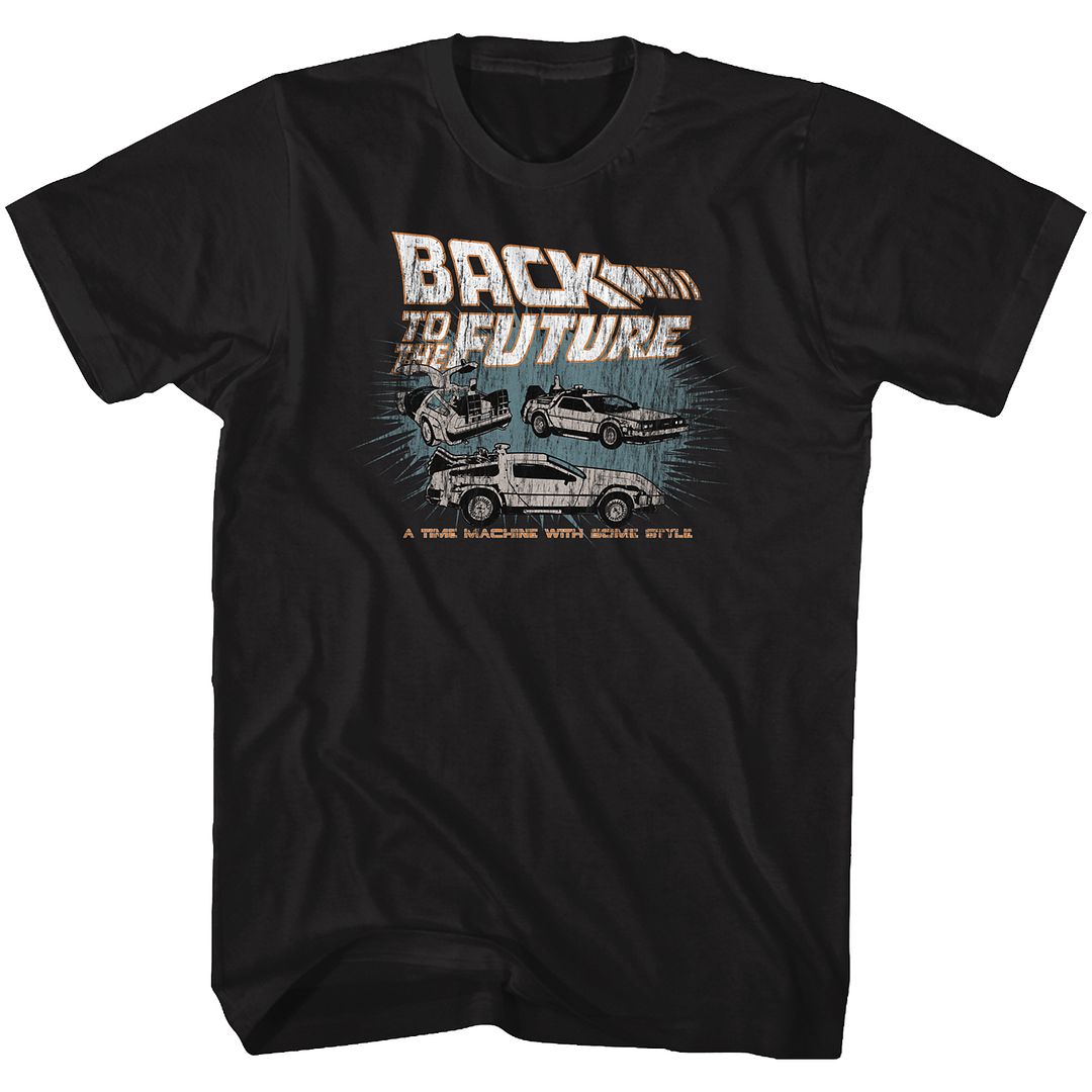 Wholesale Back to the Future Movie Cars Black Adult T-Shirt