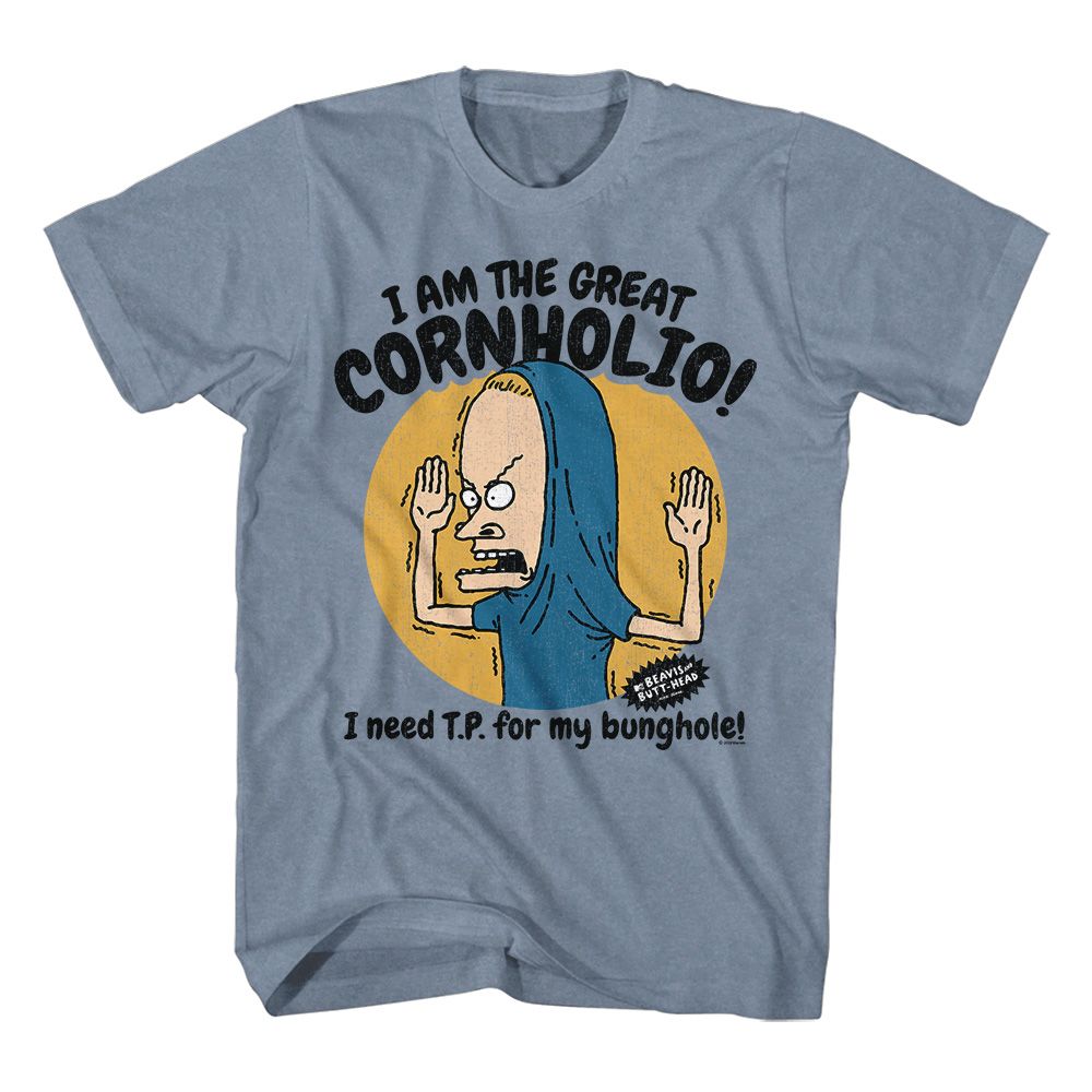 Wholesale Beavis & Butthead the Great Cornholio Heather Indigo Heather T-Shirt