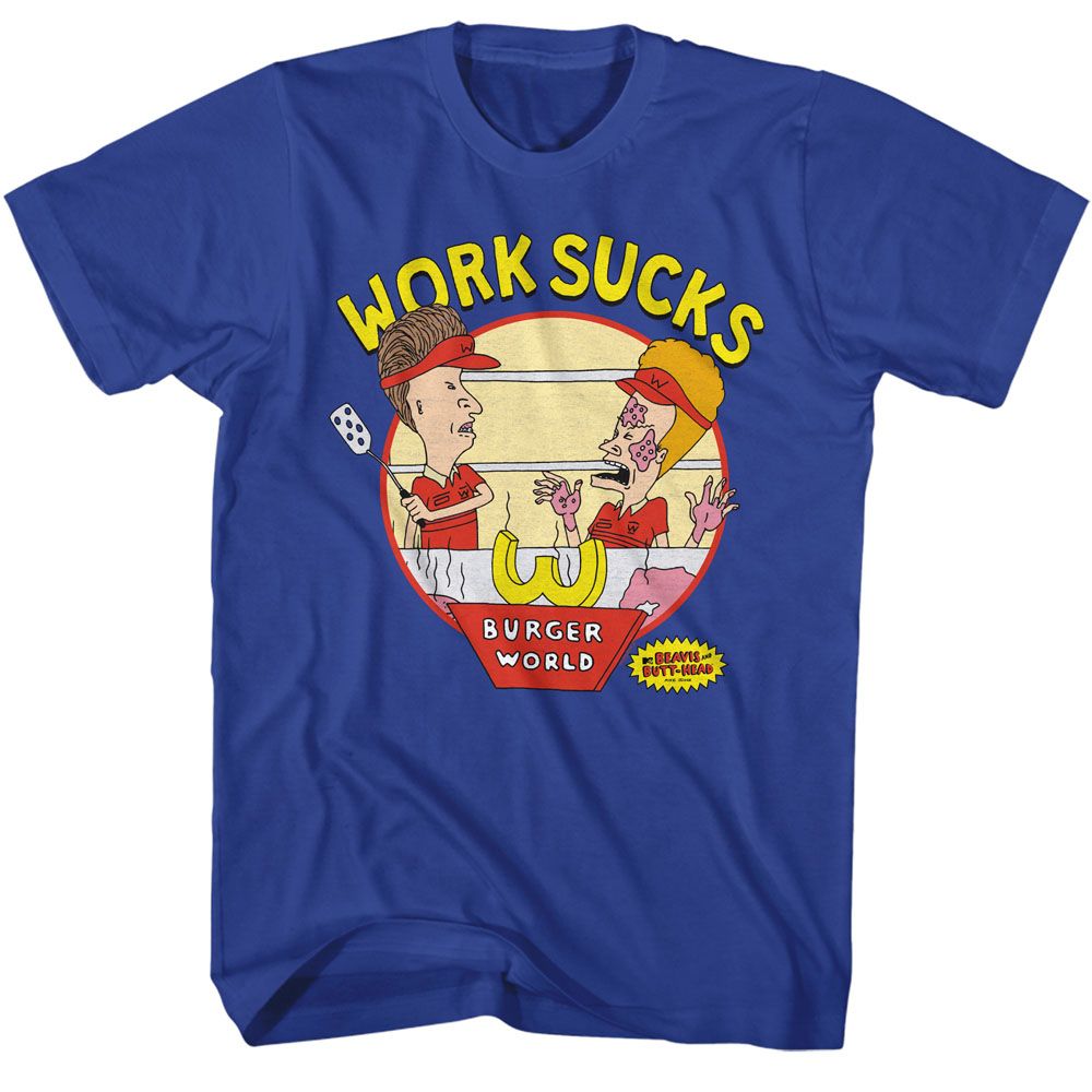 Wholesale Beavis & Butthead Work Sucks Royal T-Shirt