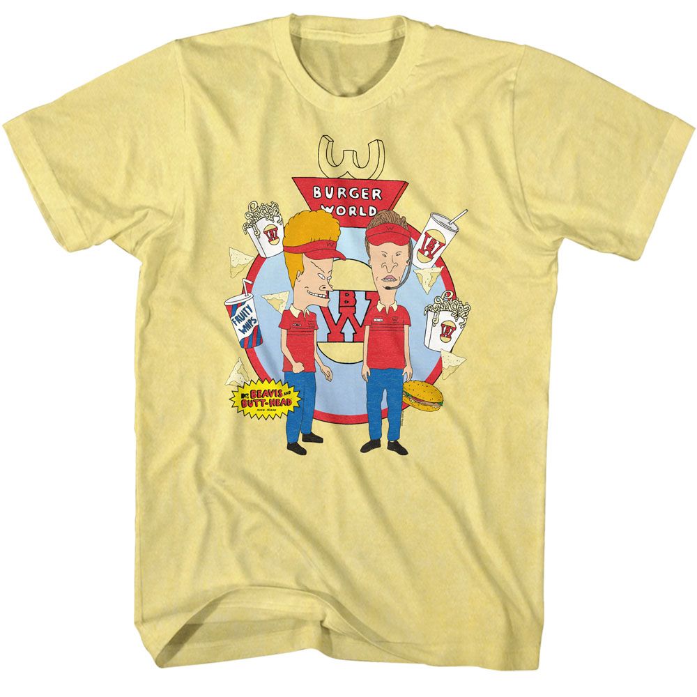 Wholesale Beavis & Butthead Burger World Heather Yellow Heather T-Shirt