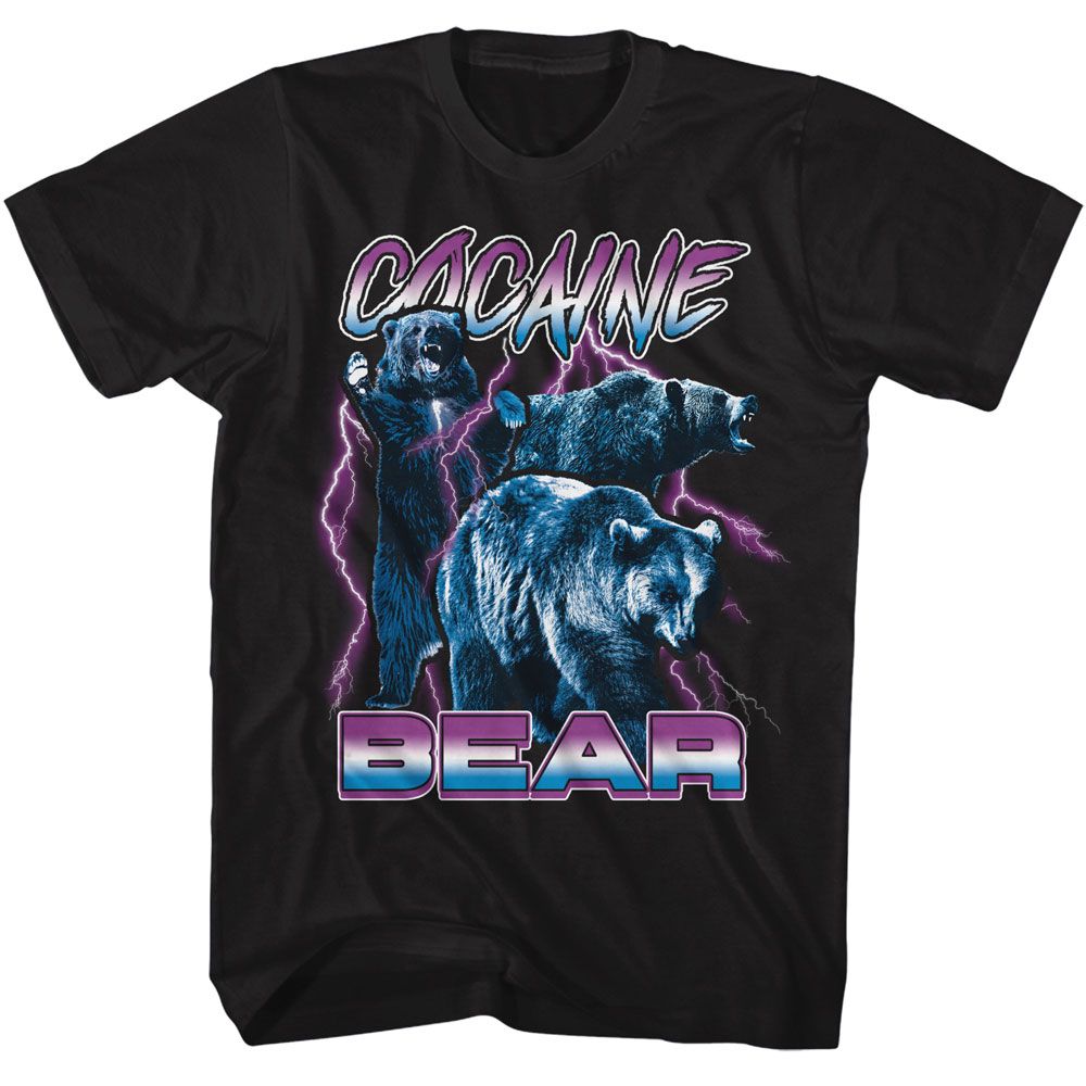Wholesale Cocaine Bear Lightning Black Adult T-Shirt