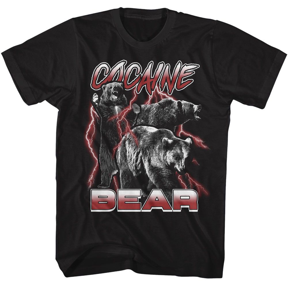 Wholesale Cocaine Bear B&W with Lightning Black Adult T-Shirt
