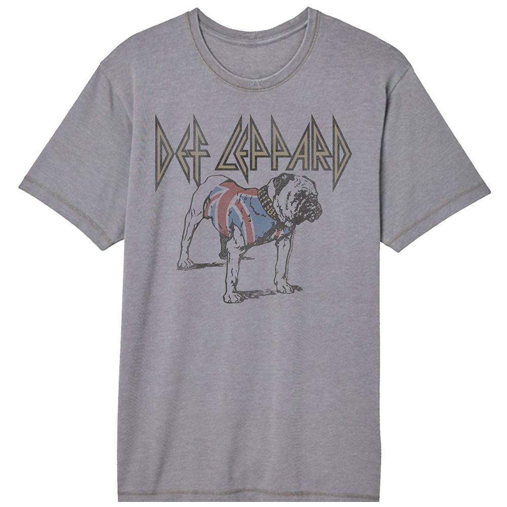 Wholesale Def Leppard British Bulldog Logo Gray Premium Fashion Vintage Wash Band T-Shirt
