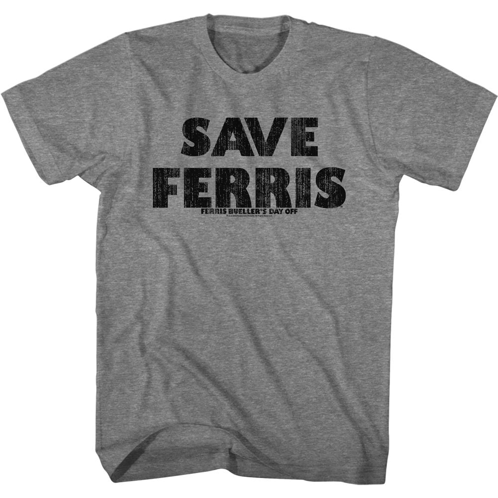 Wholesale Ferris Bueller's Day Off Save Ferris Heather Graphite Adult T-Shirt