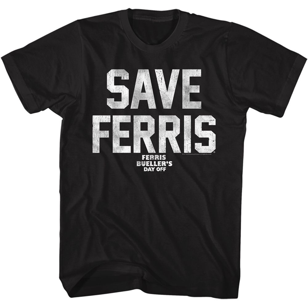 Wholesale Ferris Bueller's Day Off Save Ferris White Ink Black Adult T-Shirt