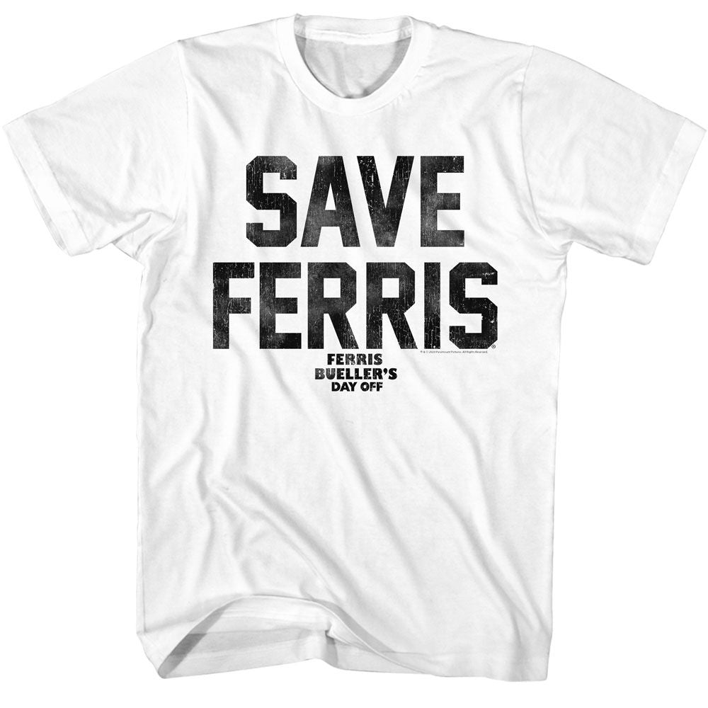 Wholesale Ferris Bueller's Day Off Save Ferris Again White Adult T-Shirt