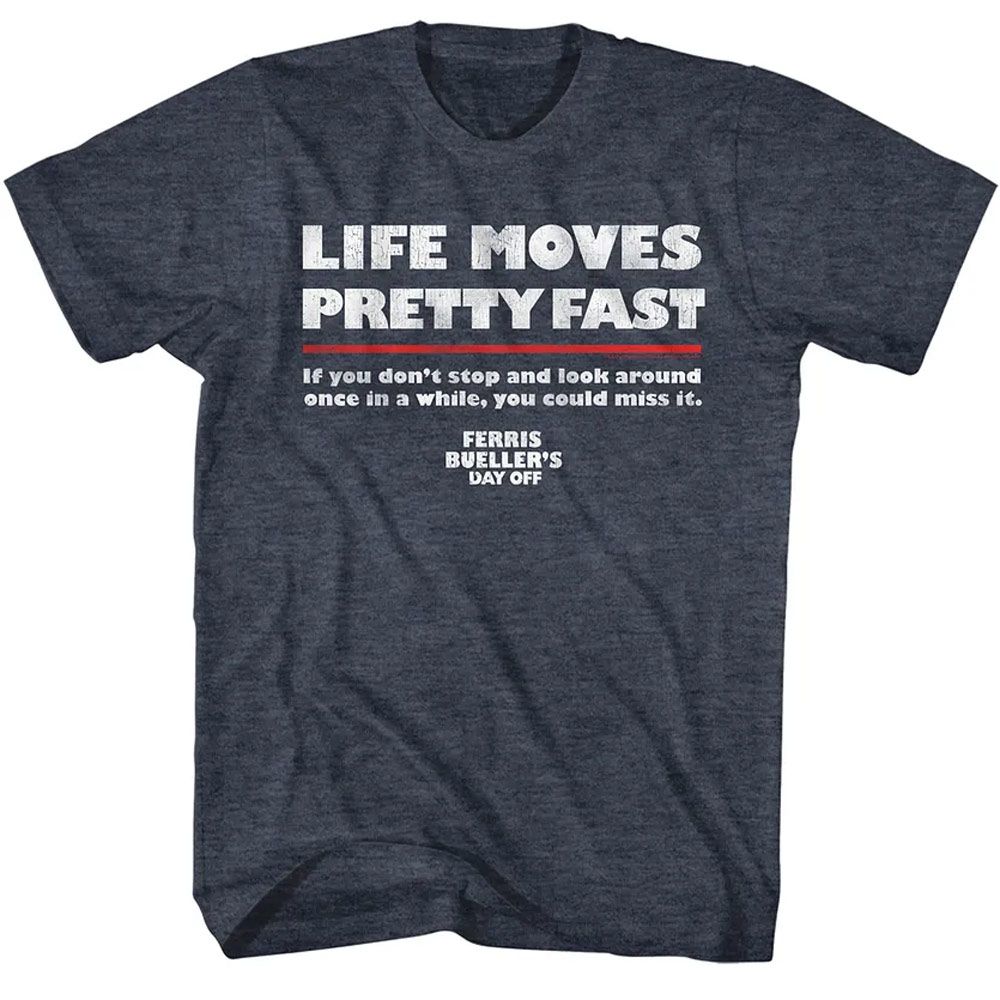 Wholesale Ferris Bueller's Day Off Life Moves Fast Heather Navy Adult T-Shirt