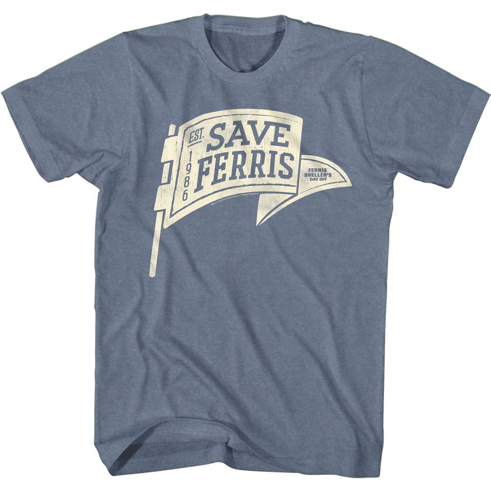 Wholesale Ferris Bueller's Day Off Save Ferris Penant Heather Indigo Adult T-Shirt