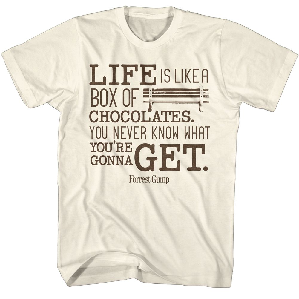 Wholesale Forrest Gump Like a Box of Chocolates Solid Natural Adult T-Shirt