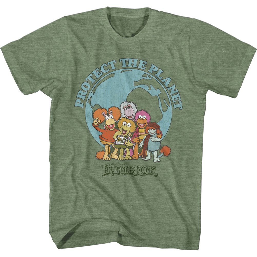 Wholesale Fraggle Rock Save the Planet Heather Military Green Heather T-Shirt