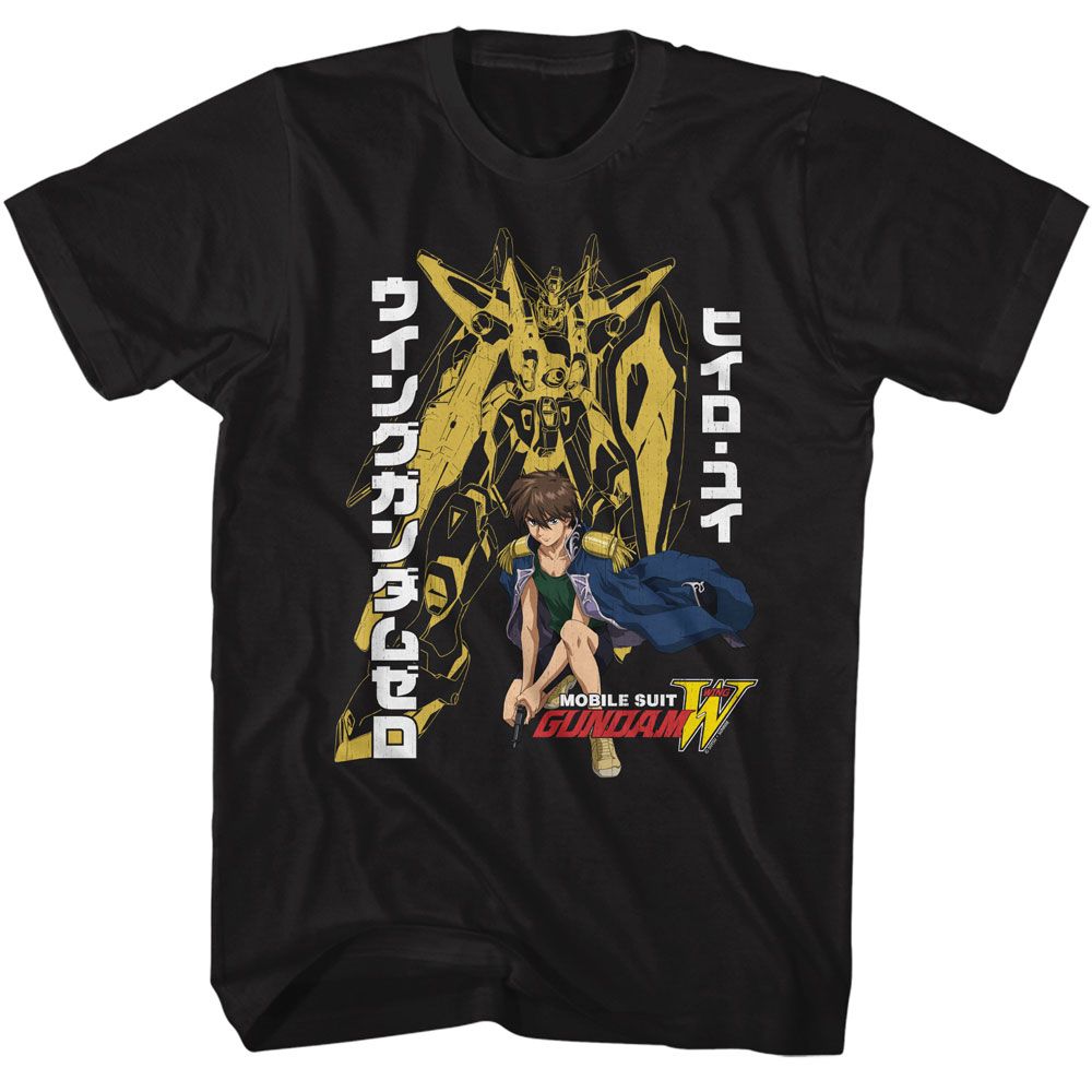Wholesale Gundam Heero Yuy and Wing Gundam Zero Black T-Shirt