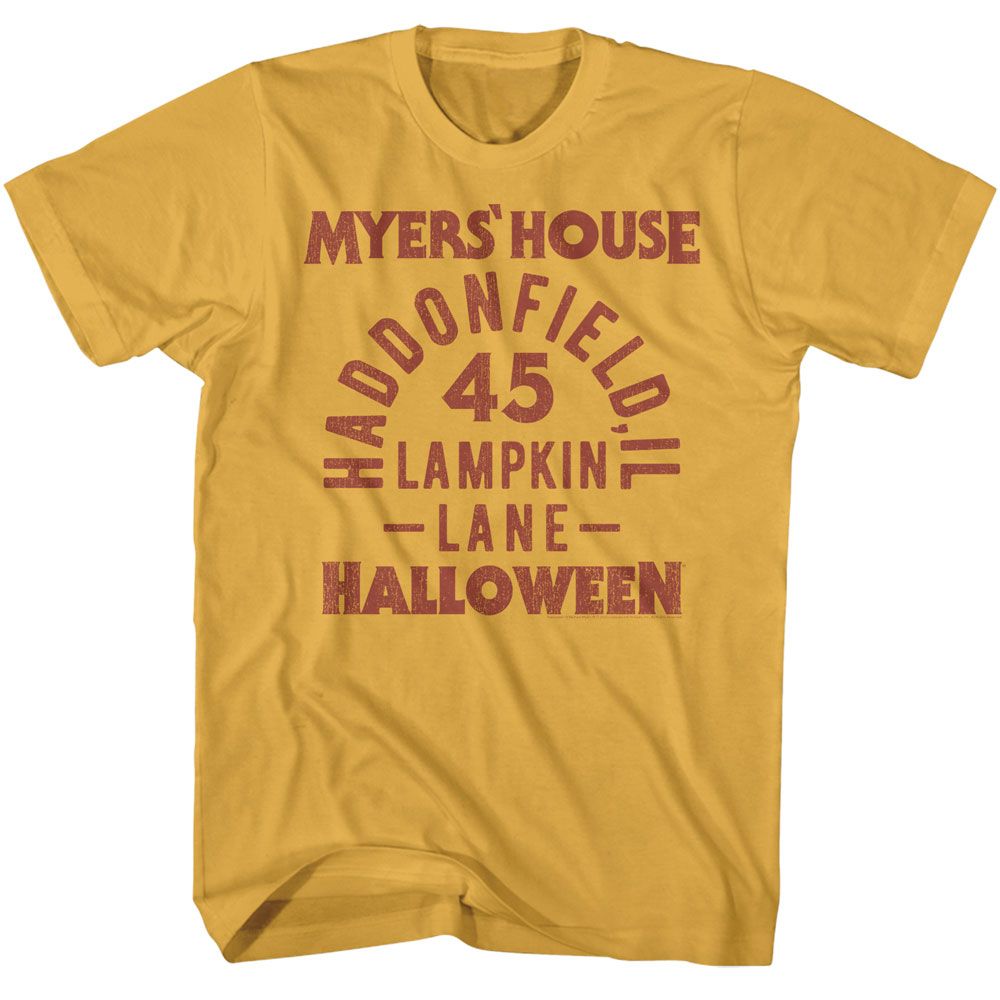 Wholesale Halloween Movie Myers House Text Solid Ginger Adult T-Shirt
