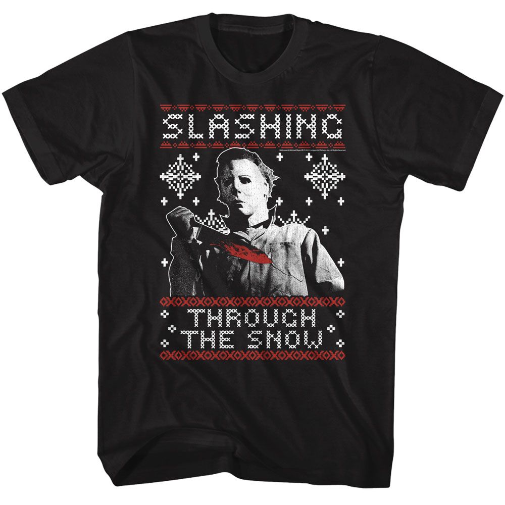 Wholesale Halloween Movie Slashing Thru the Snow Black Adult T-Shirt