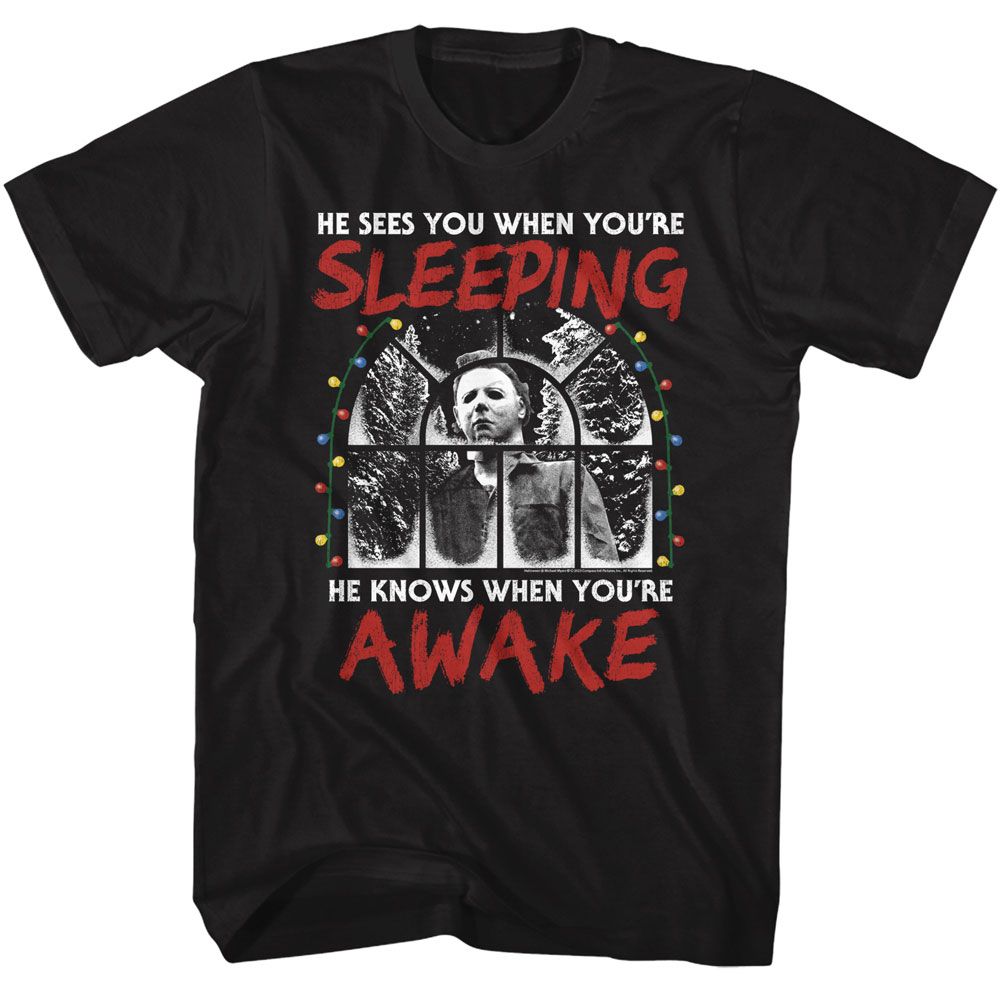 Wholesale Halloween Movie Sees You When You're Sleeping Black Adult T-Shirt