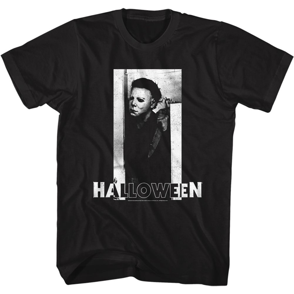 Wholesale Halloween Michael and LogoBlack & White Black Adult T-Shirt