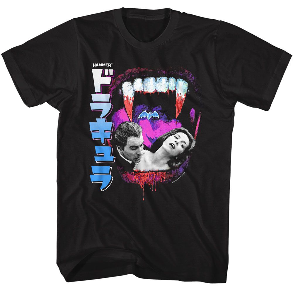 Wholesale Horror Movies Fangs and Photo Jpn Text Black Adult T-Shirt