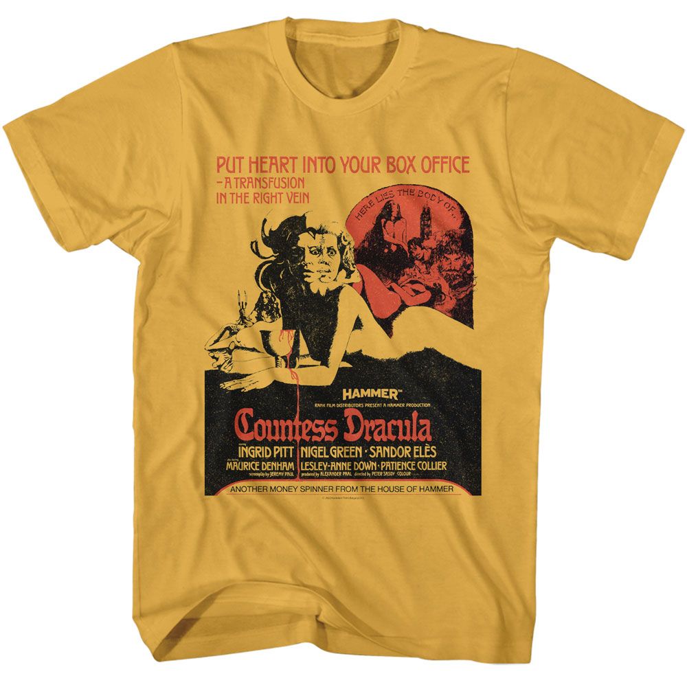 Wholesale Horror Movies Countess Dracula Poster Solid Ginger Adult T-Shirt