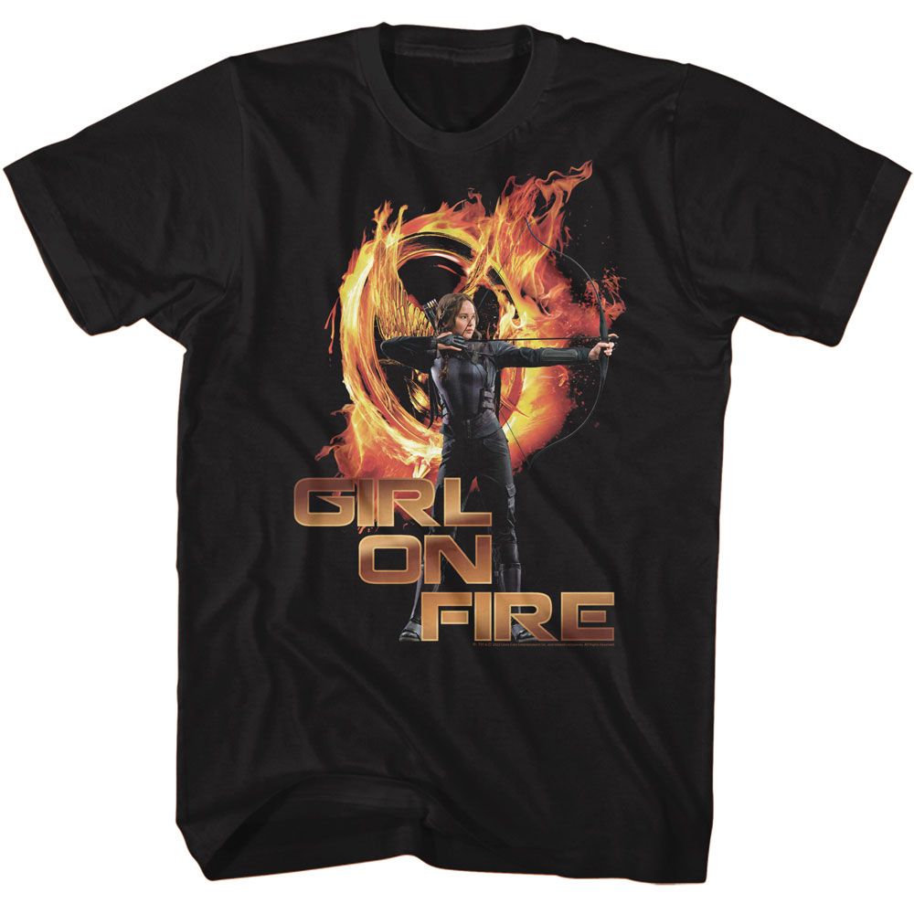 Wholesale Hunger Games Movie Girl on Fire Black Adult T-Shirt