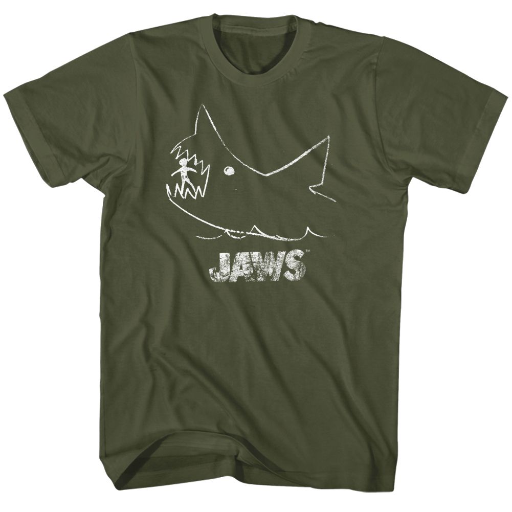 Wholesale JAWS Movie Chalkboard Solid Military Green Adult T-Shirt