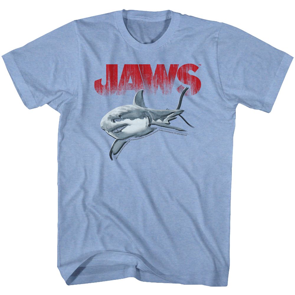 Wholesale JAWS Movie Halftone Heather Light Blue Adult T-Shirt