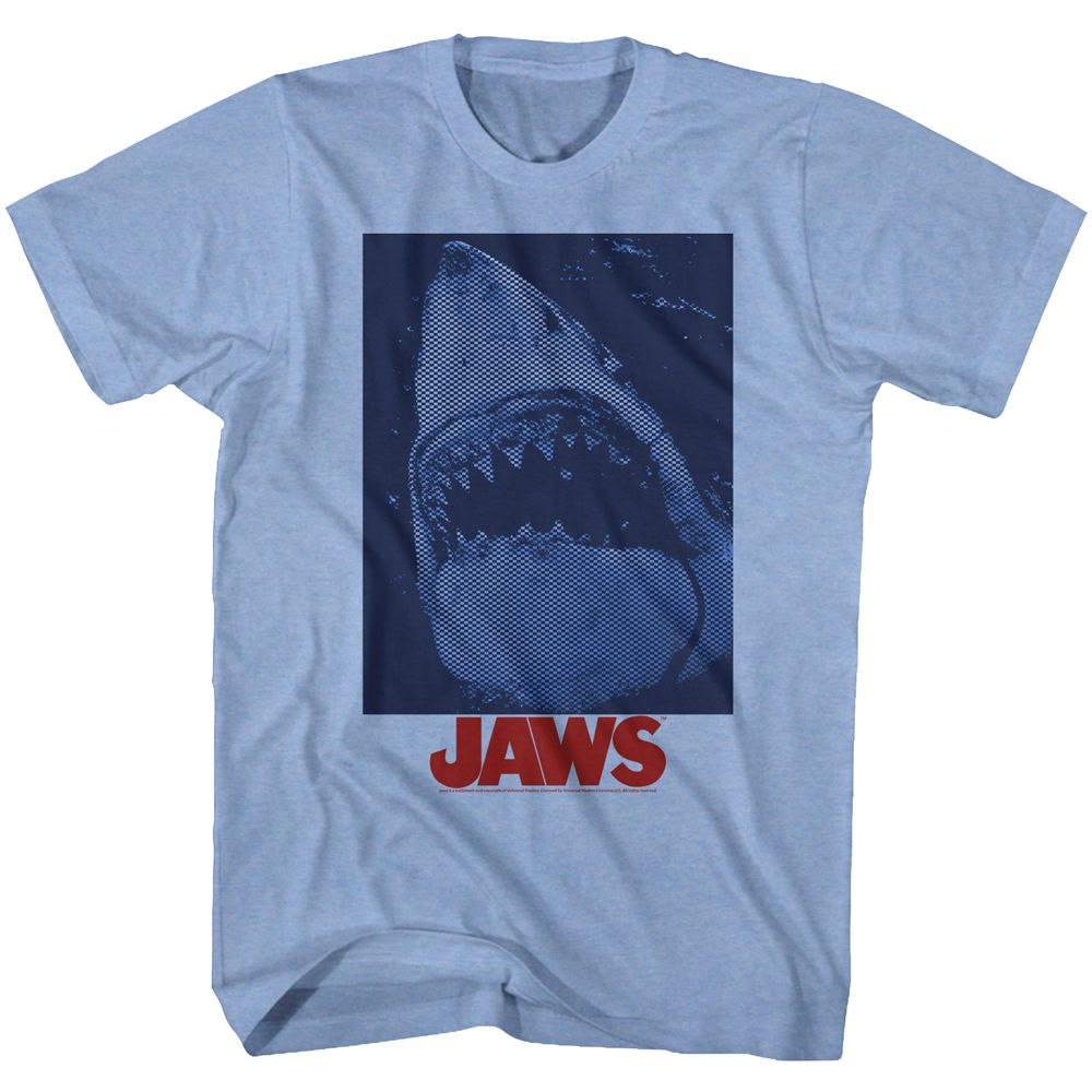 Wholesale JAWS Movie Underwaterstyle Heather Light Blue Adult T-Shirt