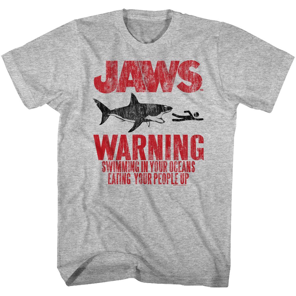 Wholesale JAWS Movie Warning Heather Gray Adult T-Shirt