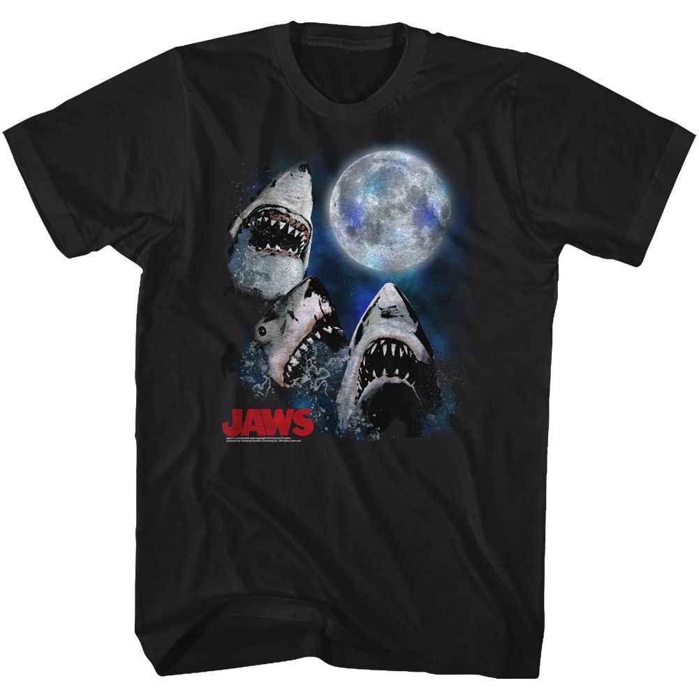 Wholesale JAWS Movie Three Shark Moon Black Adult T-Shirt
