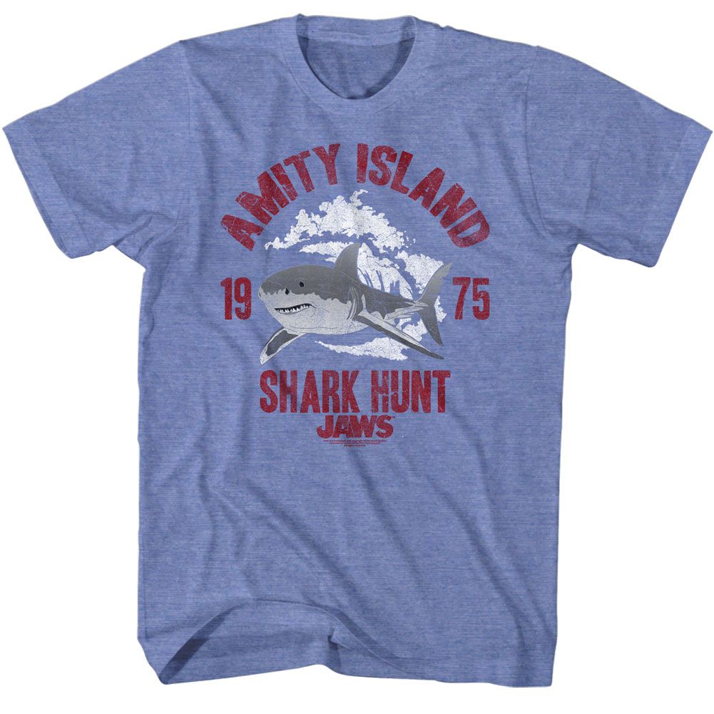 Wholesale JAWS Movie Shark Hunt Heather Light Blue Adult T-Shirt