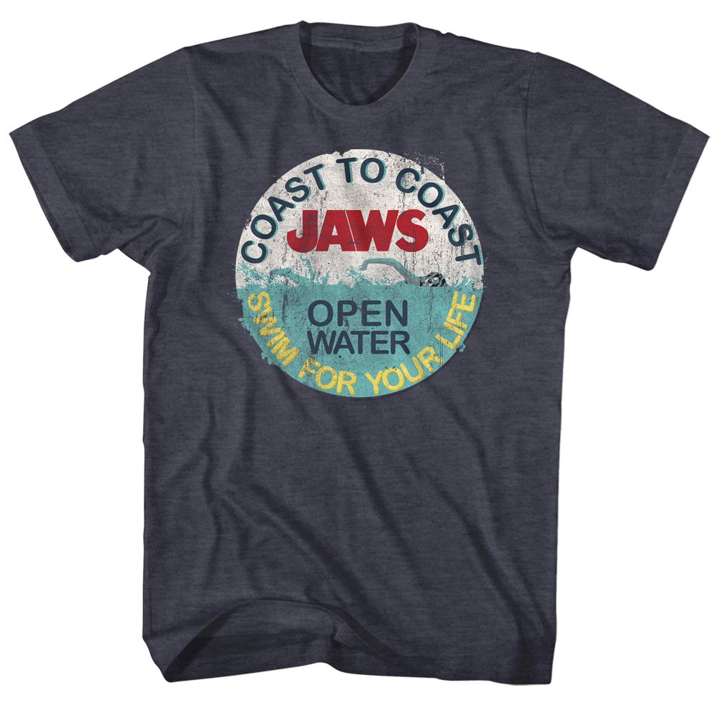 Wholesale JAWS Movie Swim for your Life Heather Navy Adult T-Shirt