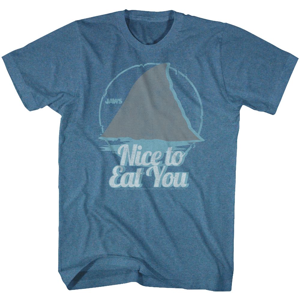 Wholesale JAWS Movie Nice to Eat You Heather Indigo Adult T-Shirt