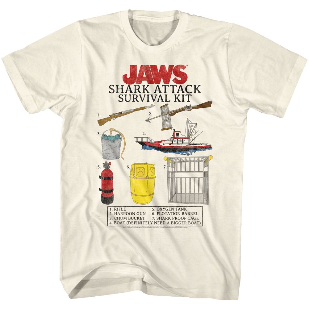 Wholesale JAWS Movie Survival Kit Solid Natural Adult T-Shirt