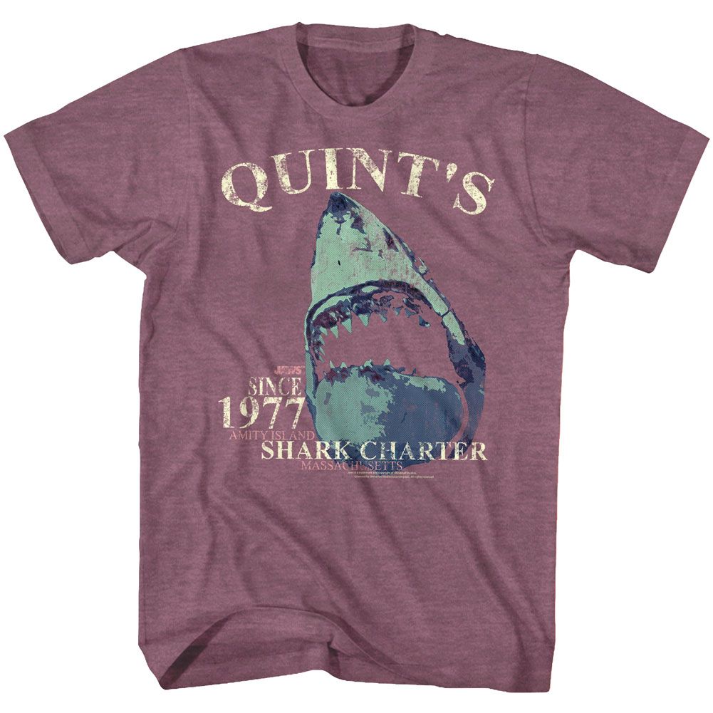 Wholesale JAWS Movie Quints Charter Heather Vintage Maroon Adult T-Shirt