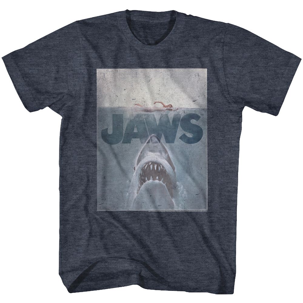 Wholesale JAWS Movie Transparent Heather Navy Adult T-Shirt