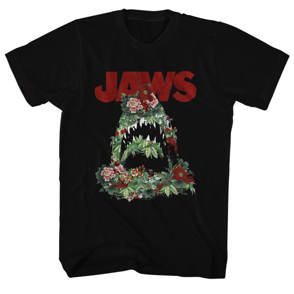 Wholesale JAWS Movie Floral Shark Black Adult T-Shirt